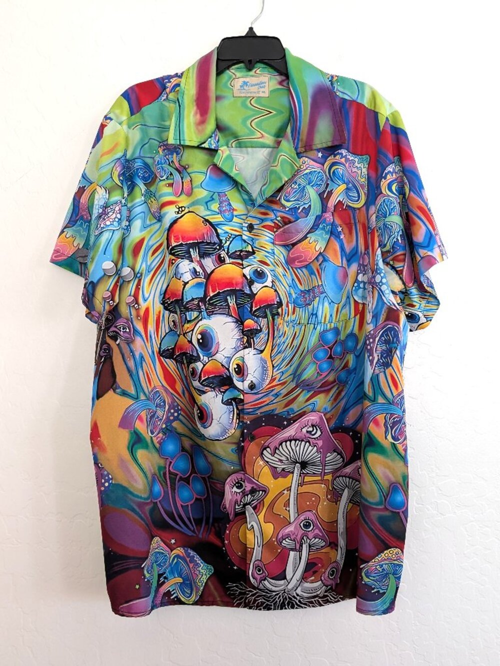 HAWAIIAN SHIRTS Men's 3XL Hippie Mushroom Button Pocket Summer Short Sleeve